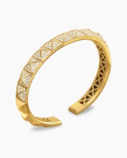 Pyramid Cuff Bracelet 18K Yellow Gold with Diamonds, 8mm
