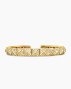 Pyramid Cuff Bracelet 18K Yellow Gold with Diamonds, 8mm