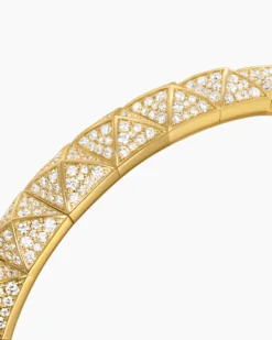 Pyramid Cuff Bracelet 18K Yellow Gold with Diamonds, 8mm