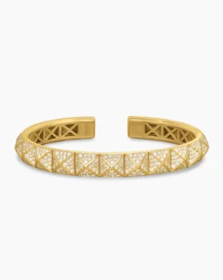Pyramid Cuff Bracelet 18K Yellow Gold with Diamonds, 8mm