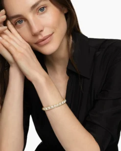 Pyramid Cuff Bracelet 18K Yellow Gold with Diamonds, 8mm