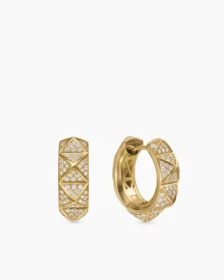 Pyramid Hoop Earrings 18K Yellow Gold with Diamonds, 18.7mm