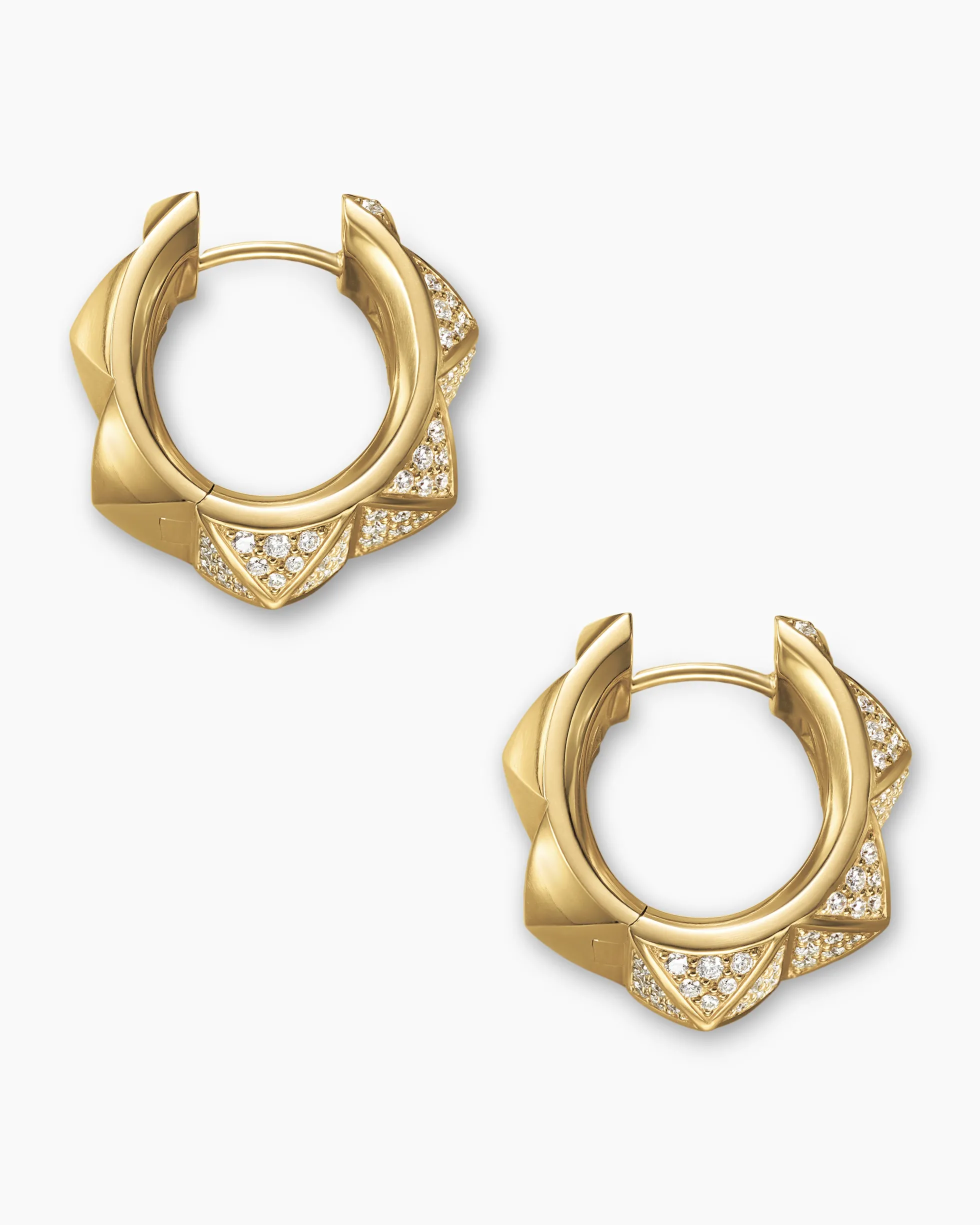 Pyramid Hoop Earrings 18K Yellow Gold with Diamonds, 18.7mm