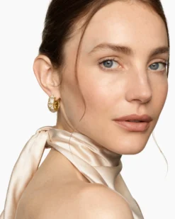Pyramid Hoop Earrings 18K Yellow Gold with Diamonds, 23.9mm