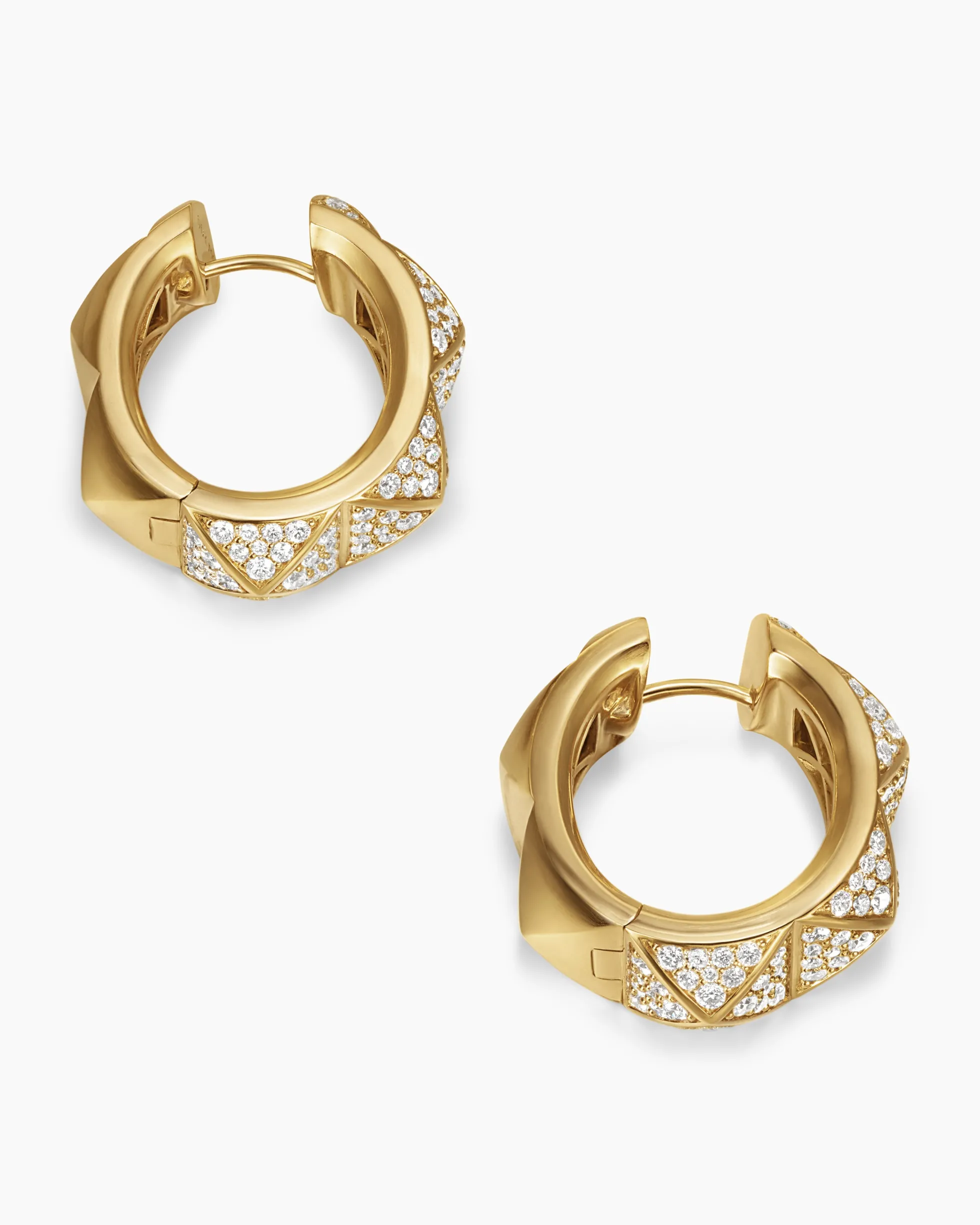 Pyramid Hoop Earrings 18K Yellow Gold with Diamonds, 23.9mm