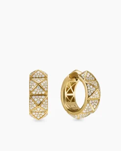 Pyramid Hoop Earrings 18K Yellow Gold with Diamonds, 23.9mm