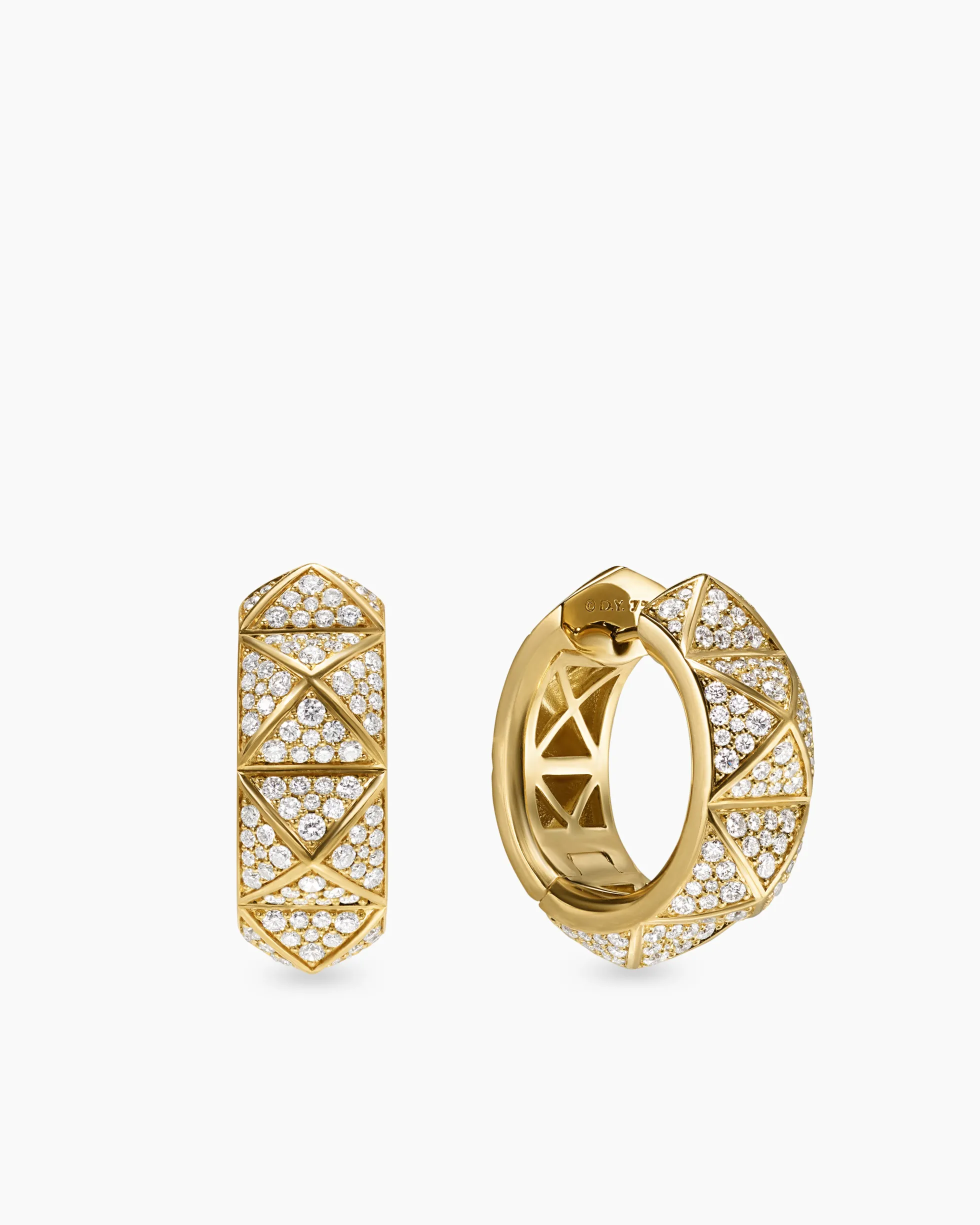 Pyramid Hoop Earrings 18K Yellow Gold with Diamonds, 23.9mm