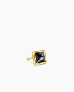 Pyramid Stud Earring 18K Yellow Gold with Black Diamond, 6.6mm