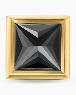 Pyramid Stud Earring 18K Yellow Gold with Black Diamond, 6.6mm