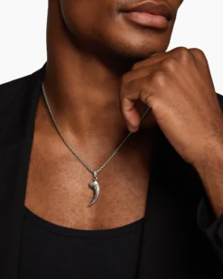 Raptor Claw Amulet Sterling Silver with Black Diamonds, 36.2mm