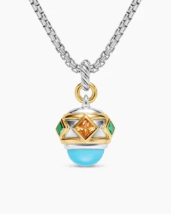 Renaissance® Amulet Sterling Silver with 14K Yellow Gold, Turquoise, Madeira Citrine and Tsavorites, 19.8mm