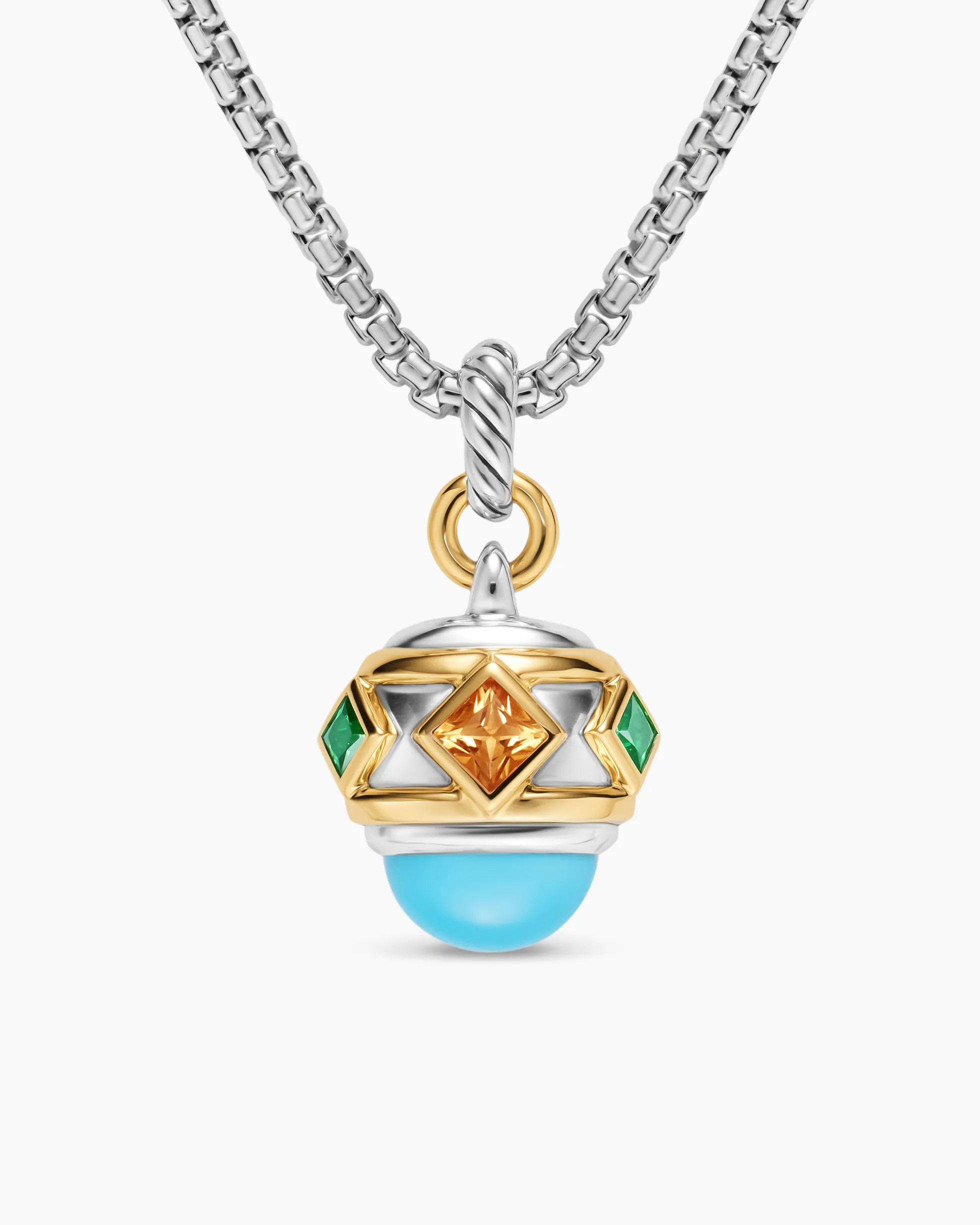 Renaissance® Amulet Sterling Silver with 14K Yellow Gold, Turquoise, Madeira Citrine and Tsavorites, 19.8mm