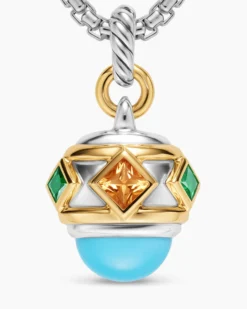 Renaissance® Amulet Sterling Silver with 14K Yellow Gold, Turquoise, Madeira Citrine and Tsavorites, 19.8mm