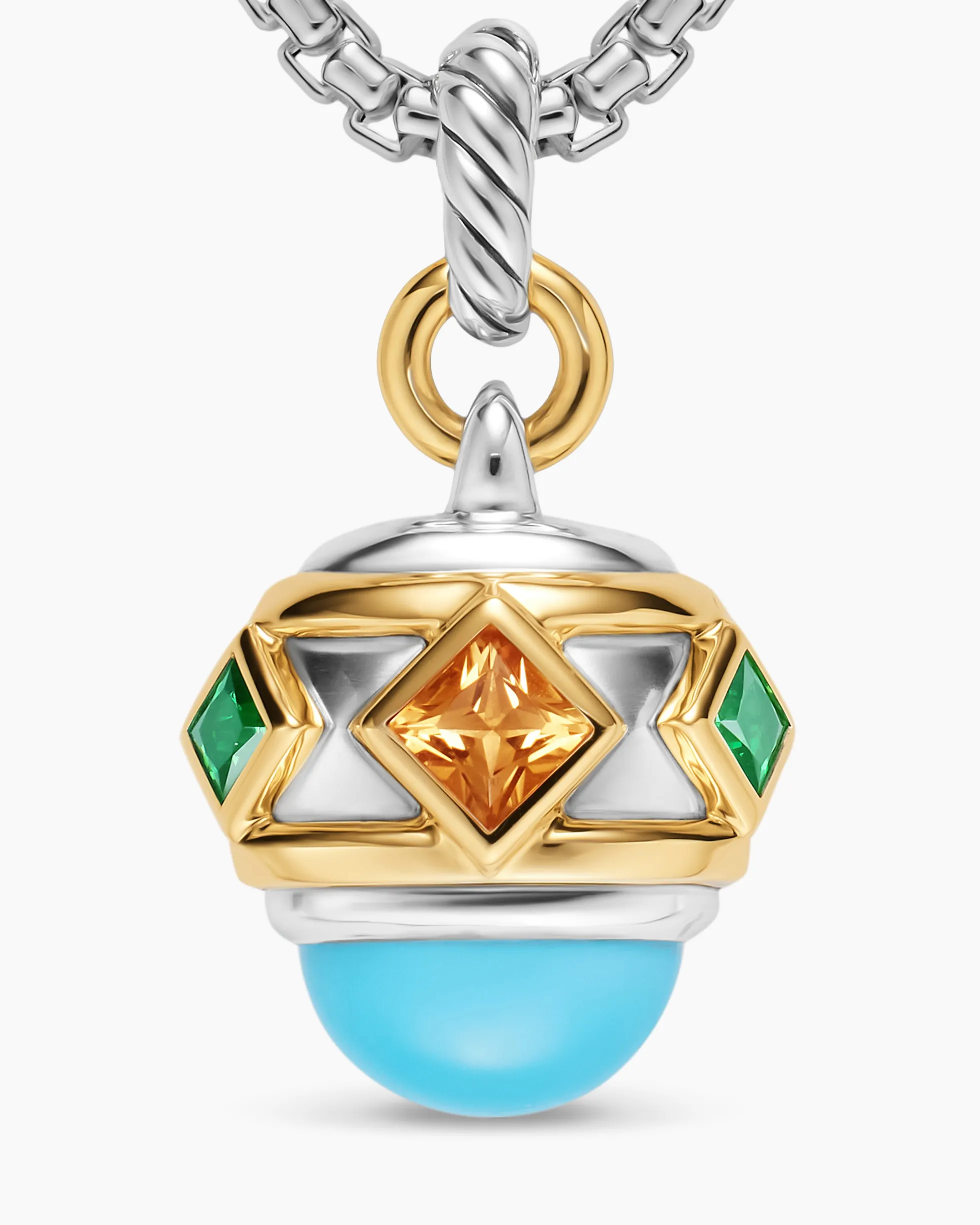 Renaissance® Amulet Sterling Silver with 14K Yellow Gold, Turquoise, Madeira Citrine and Tsavorites, 19.8mm