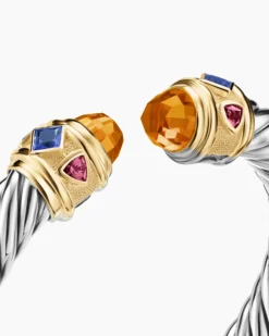 Renaissance® Cable Flex® Bracelet Sterling Silver with 14K Yellow Gold, Madeira Citrine, Tanzanite and Rhodolite Garnet, 9mm