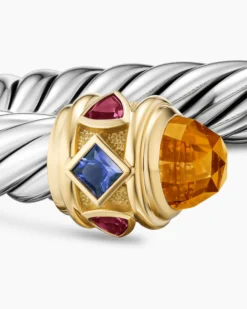 Renaissance® Cable Flex® Bracelet Sterling Silver with 14K Yellow Gold, Madeira Citrine, Tanzanite and Rhodolite Garnet, 9mm