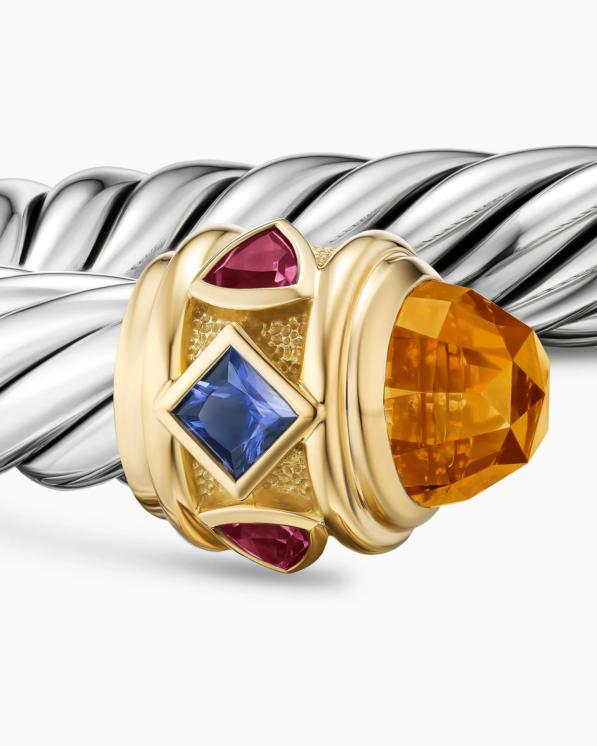 Renaissance® Cable Flex® Bracelet Sterling Silver with 14K Yellow Gold, Madeira Citrine, Tanzanite and Rhodolite Garnet, 9mm