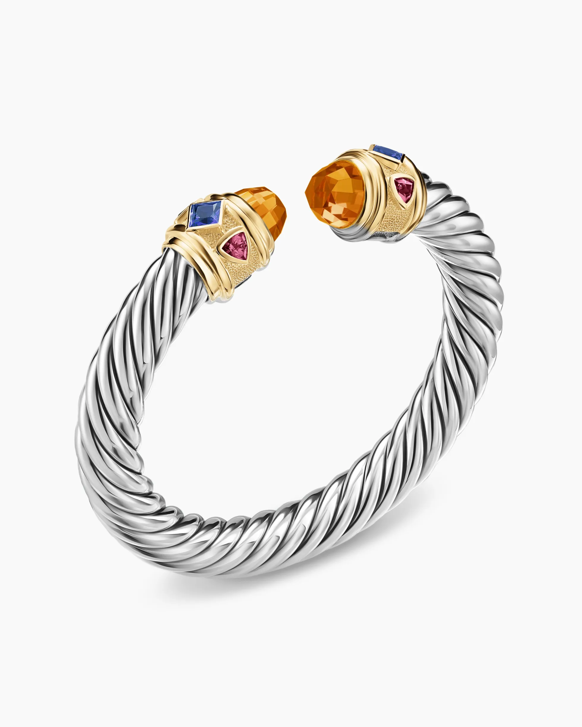 Renaissance® Cable Flex® Bracelet Sterling Silver with 14K Yellow Gold, Madeira Citrine, Tanzanite and Rhodolite Garnet, 9mm