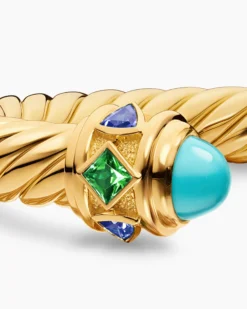 Renaissance® Cablespira® Bracelet 18K Yellow Gold with Turquoise, Tsavorite and Tanzanite, 9mm