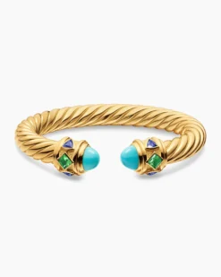 Renaissance® Cablespira® Bracelet 18K Yellow Gold with Turquoise, Tsavorite and Tanzanite, 9mm