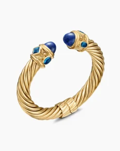 Renaissance® Classic Cable Bracelet 18K Yellow Gold with Lapis and Hampton Blue Topaz, 10mm