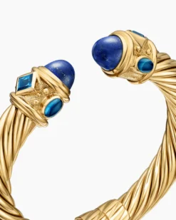 Renaissance® Classic Cable Bracelet 18K Yellow Gold with Lapis and Hampton Blue Topaz, 10mm