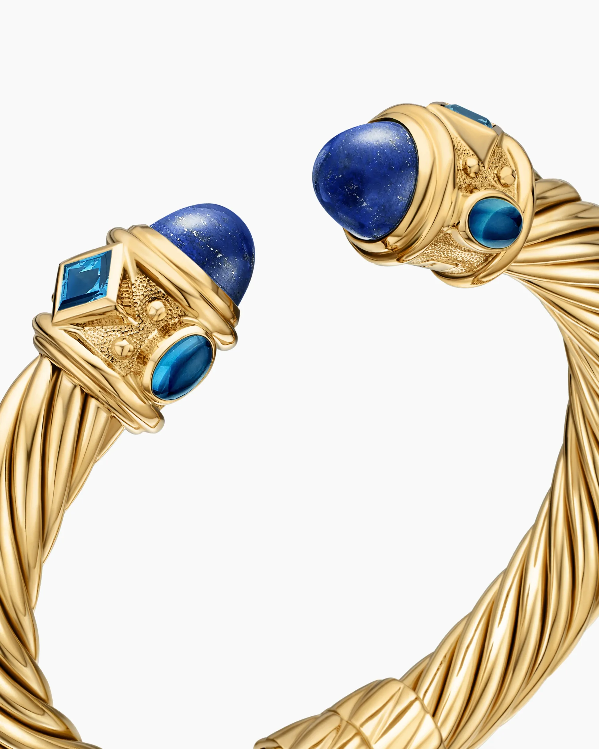 Renaissance® Classic Cable Bracelet 18K Yellow Gold with Lapis and Hampton Blue Topaz, 10mm