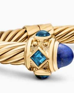 Renaissance® Classic Cable Bracelet 18K Yellow Gold with Lapis and Hampton Blue Topaz, 10mm