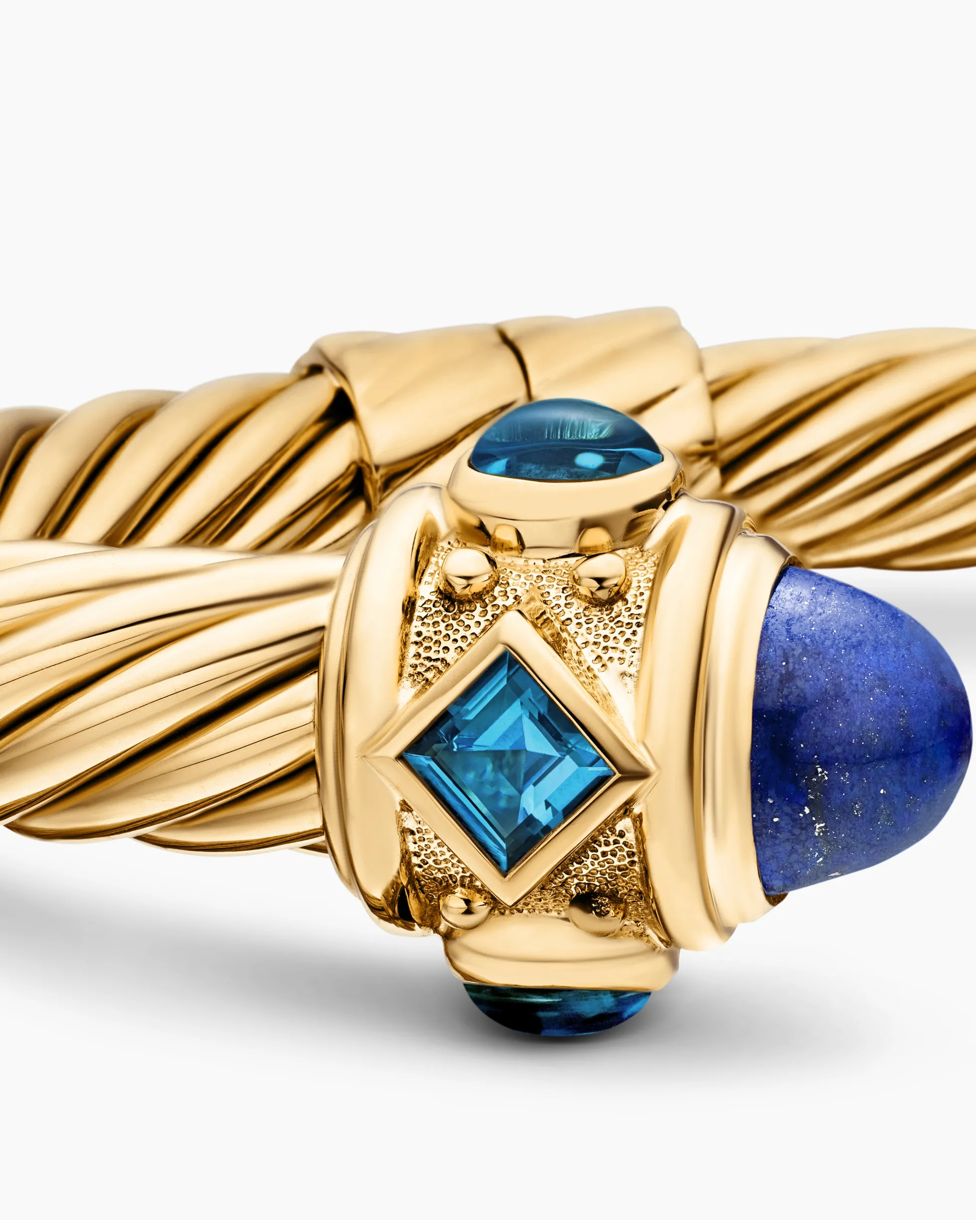 Renaissance® Classic Cable Bracelet 18K Yellow Gold with Lapis and Hampton Blue Topaz, 10mm