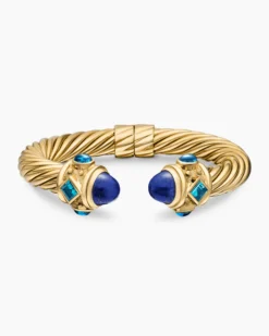 Renaissance® Classic Cable Bracelet 18K Yellow Gold with Lapis and Hampton Blue Topaz, 10mm