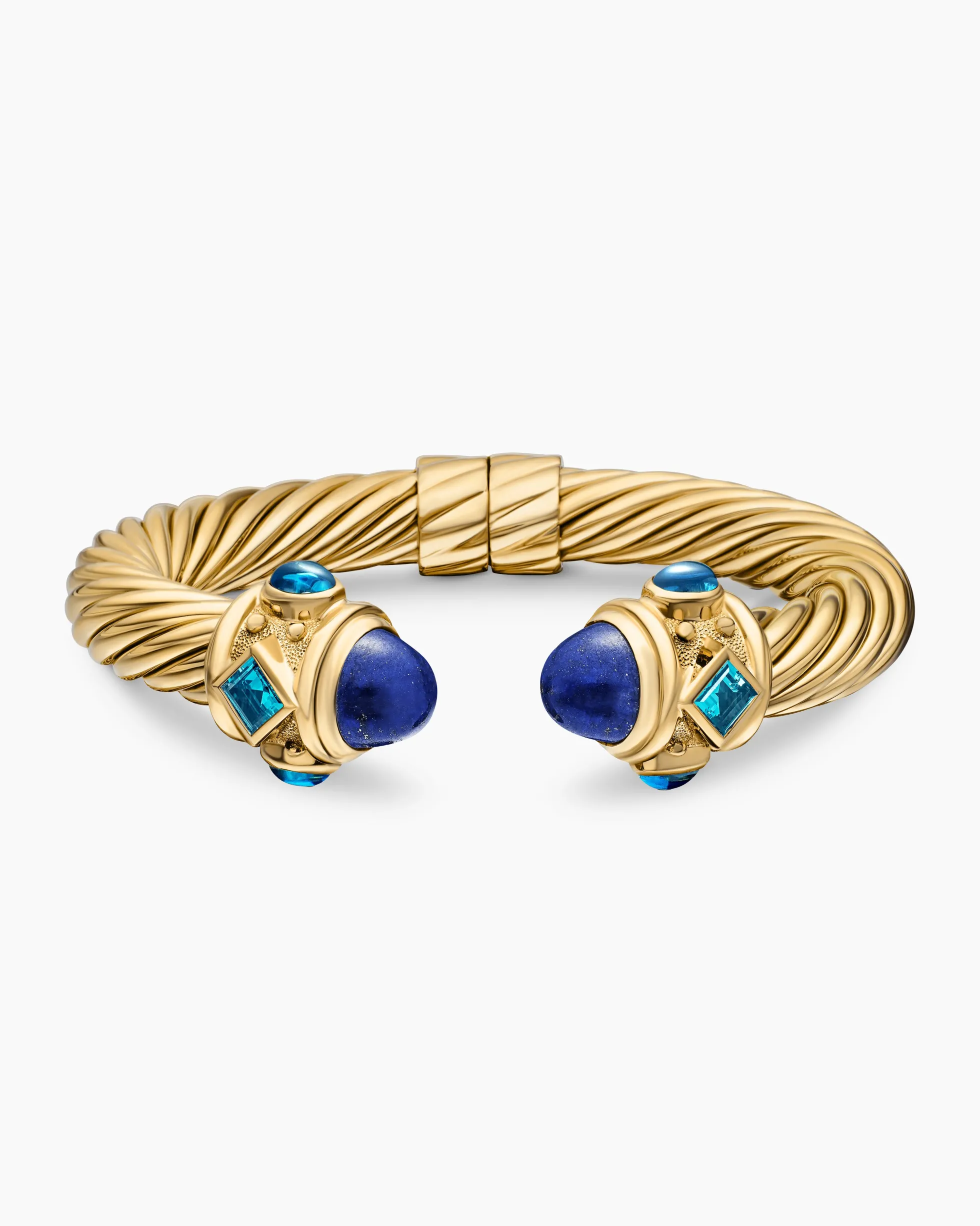 Renaissance® Classic Cable Bracelet 18K Yellow Gold with Lapis and Hampton Blue Topaz, 10mm