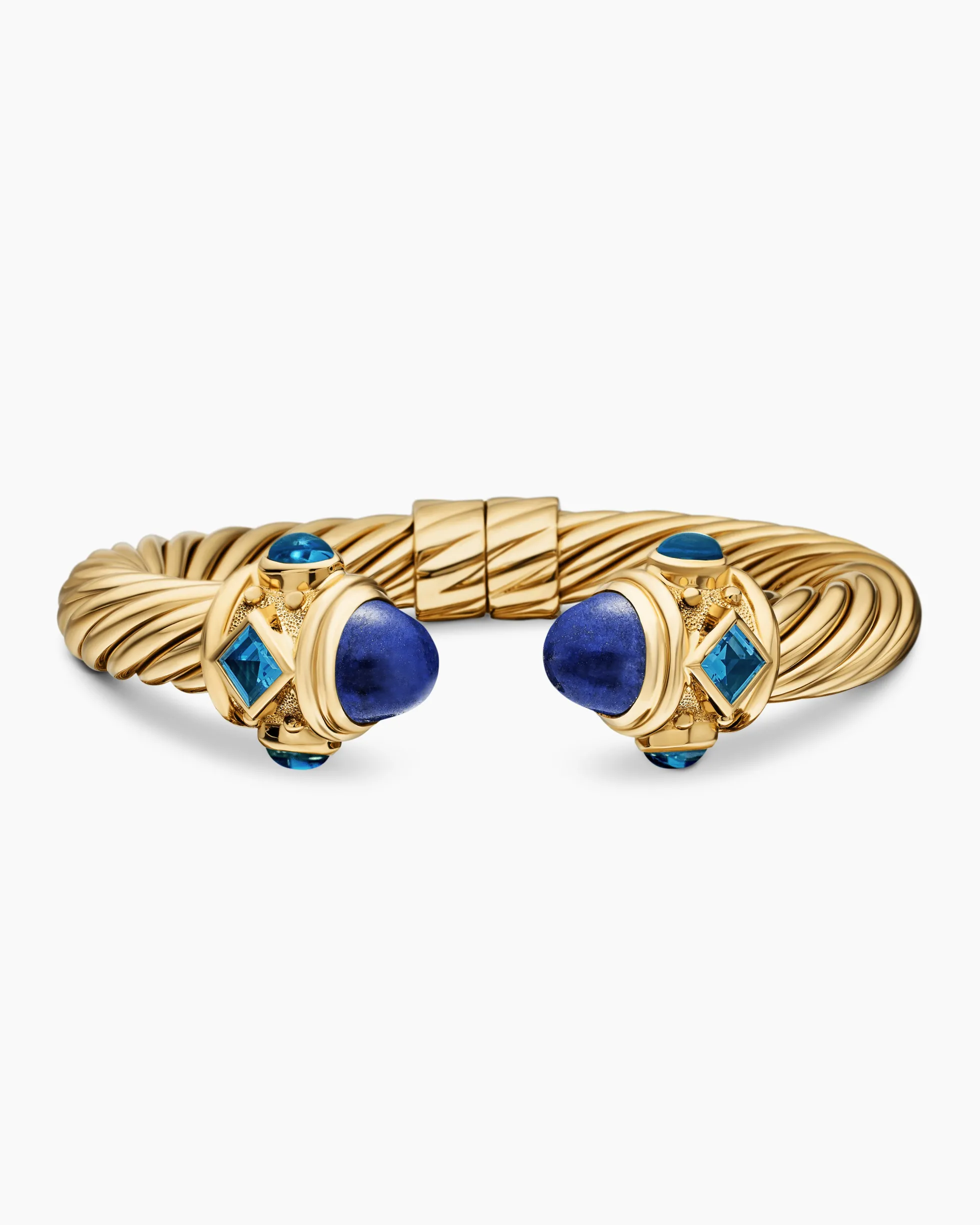 Renaissance® Classic Cable Bracelet 18K Yellow Gold with Lapis and Hampton Blue Topaz, 10mm