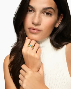 Renaissance® Color Ring Sterling Silver with 14K Yellow Gold, Turquoise, Madeira Citrine and Tsavorites, 10mm