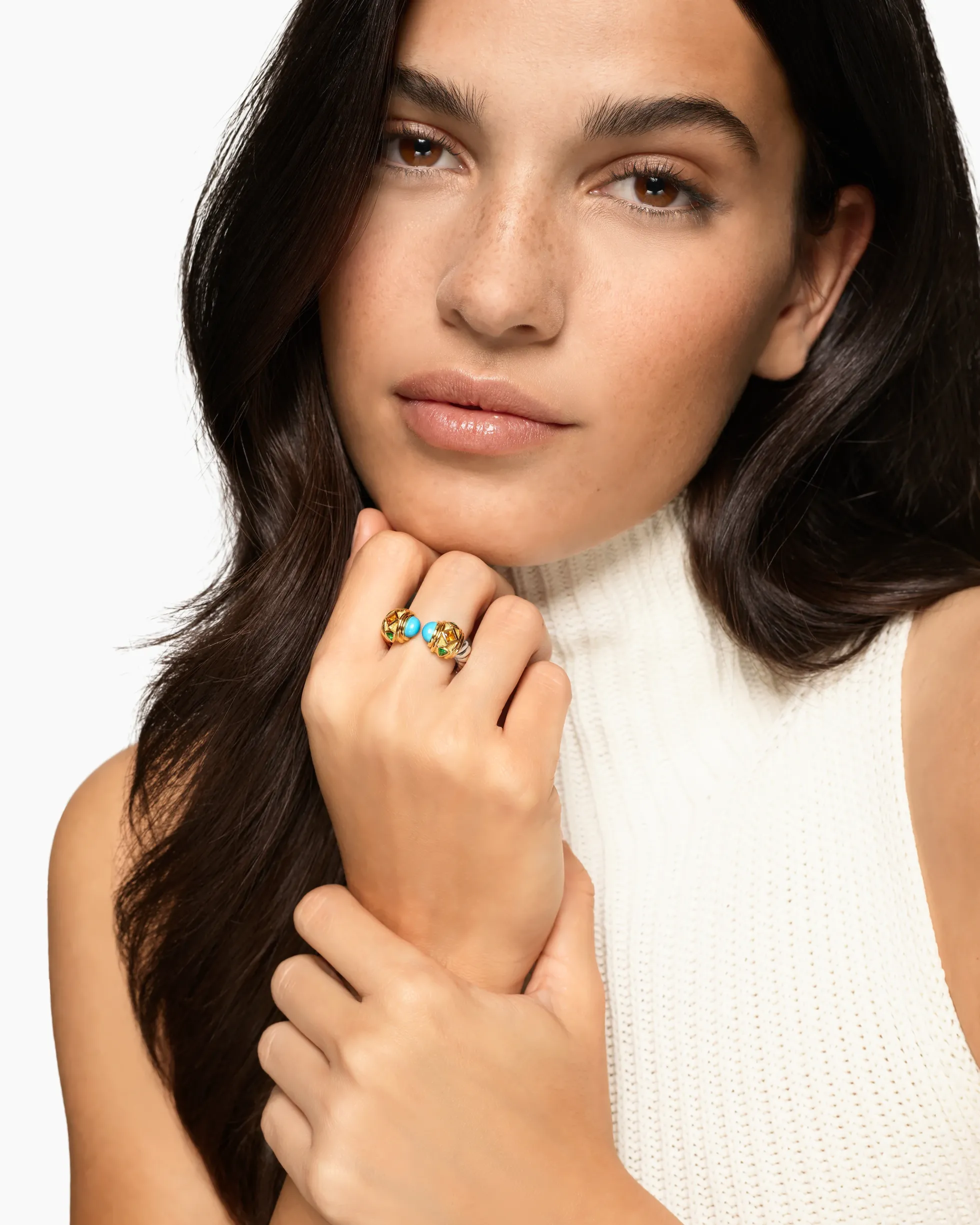 Renaissance® Color Ring Sterling Silver with 14K Yellow Gold, Turquoise, Madeira Citrine and Tsavorites, 10mm