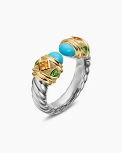 Renaissance® Color Ring Sterling Silver with 14K Yellow Gold, Turquoise, Madeira Citrine and Tsavorites, 10mm