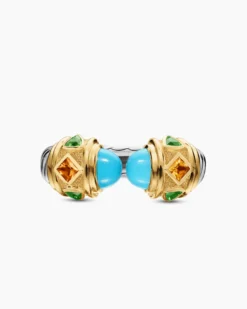 Renaissance® Color Ring Sterling Silver with 14K Yellow Gold, Turquoise, Madeira Citrine and Tsavorites, 10mm