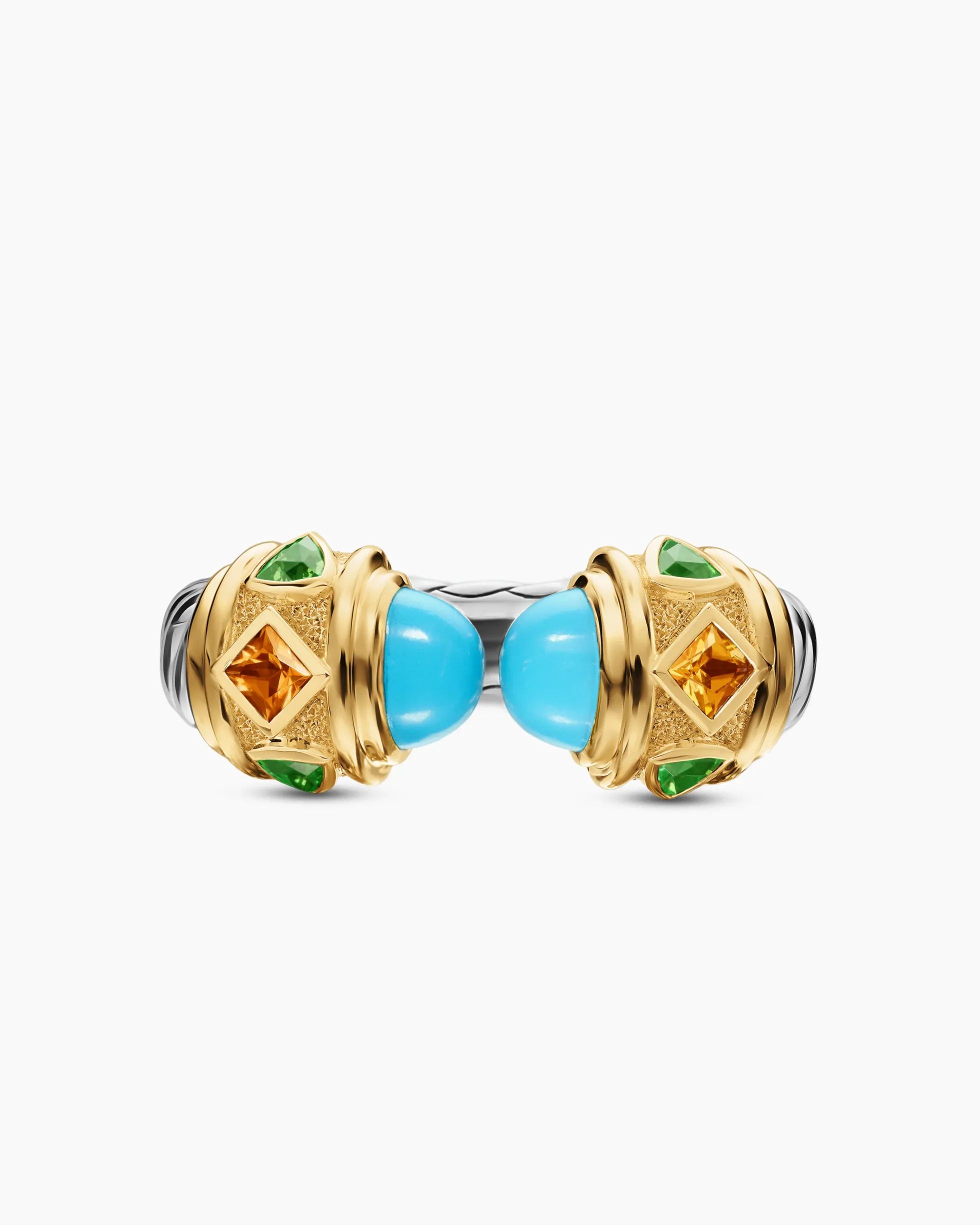 Renaissance® Color Ring Sterling Silver with 14K Yellow Gold, Turquoise, Madeira Citrine and Tsavorites, 10mm