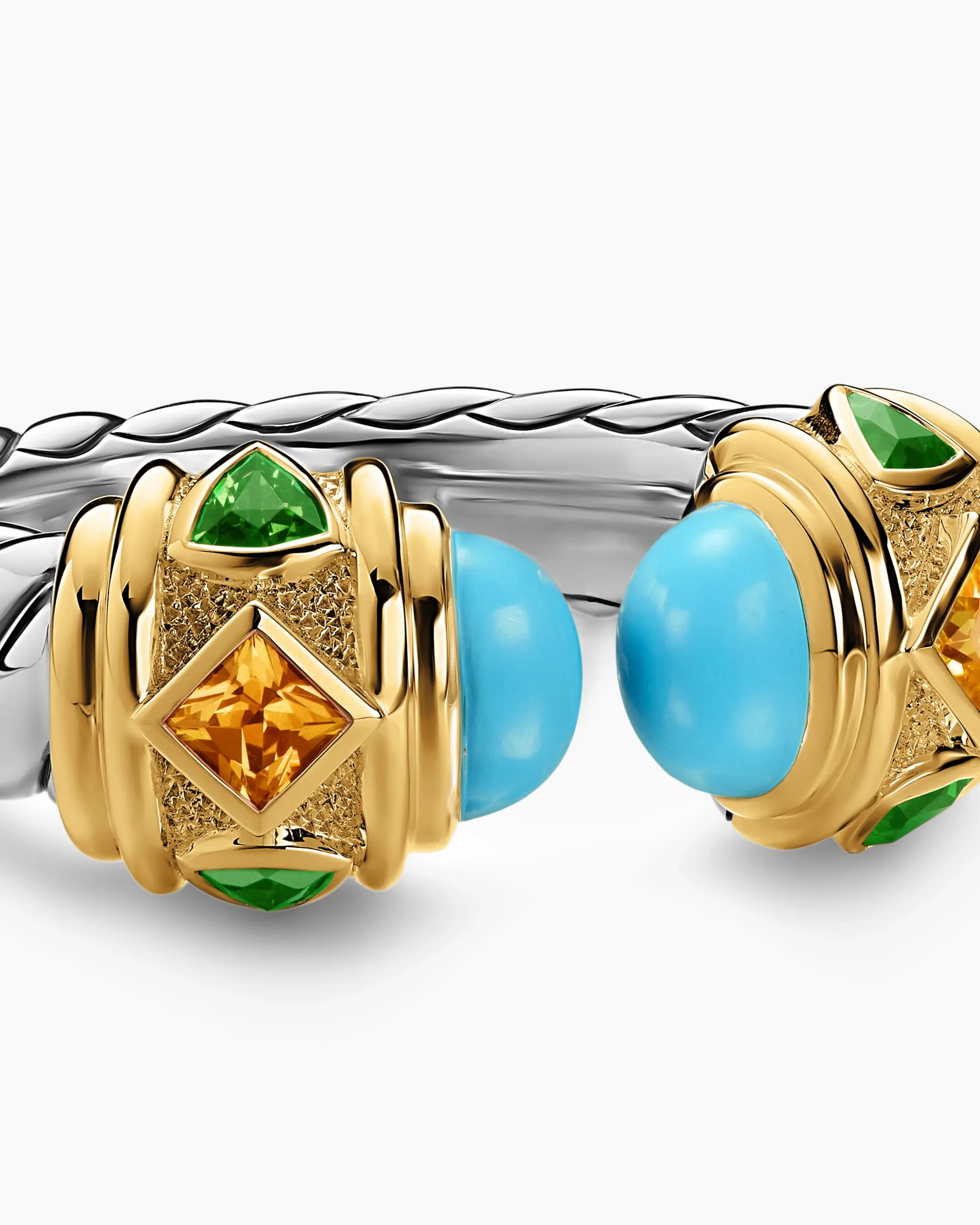 Renaissance® Color Ring Sterling Silver with 14K Yellow Gold, Turquoise, Madeira Citrine and Tsavorites, 10mm