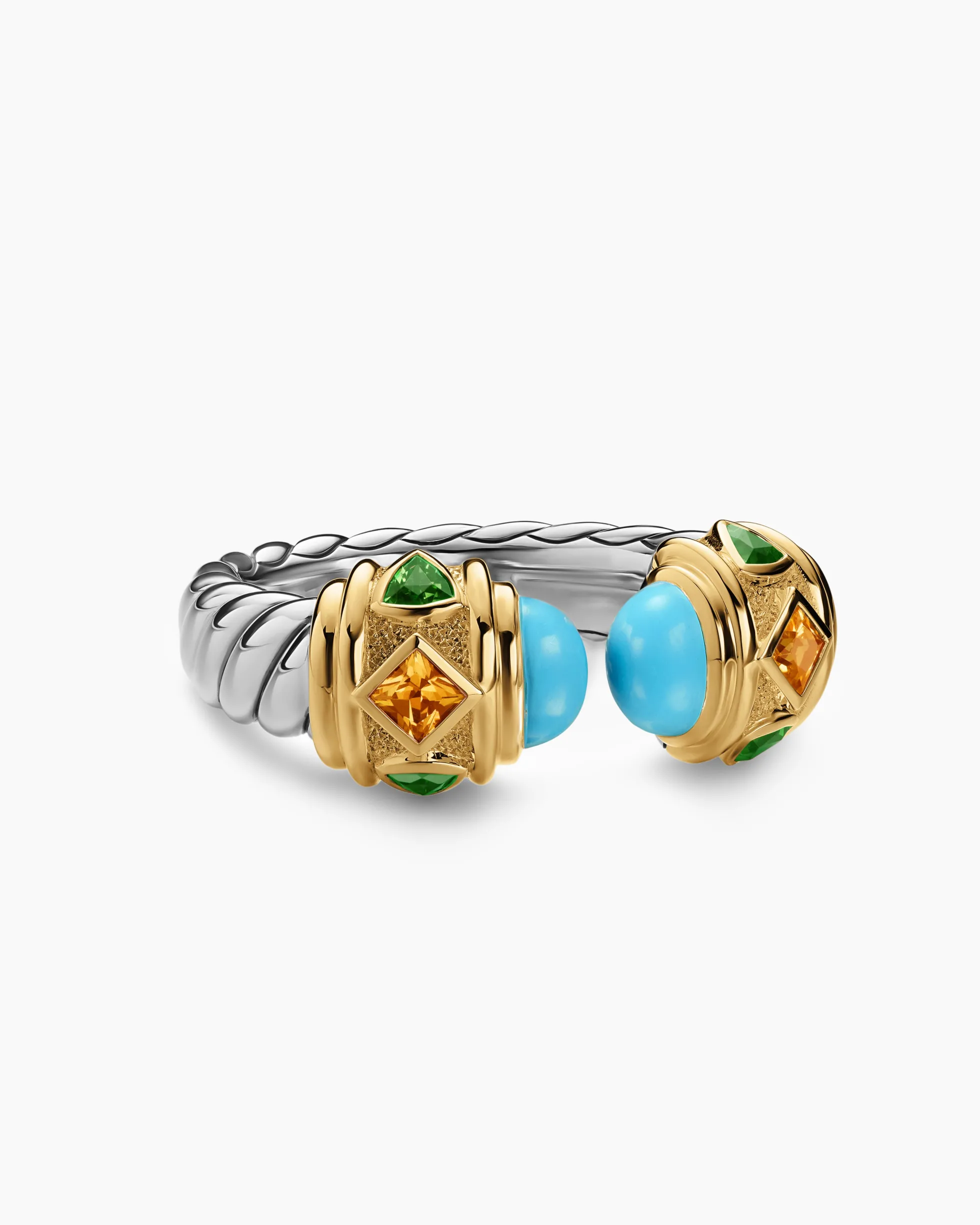 Renaissance® Color Ring Sterling Silver with 14K Yellow Gold, Turquoise, Madeira Citrine and Tsavorites, 10mm
