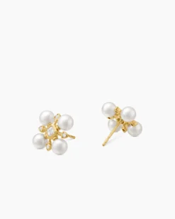 Renaissance® Pearl Stud Earrings 18K Yellow Gold with Pearls and Diamonds, 16.5mm