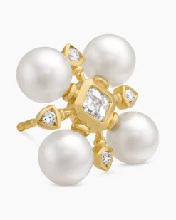 Renaissance® Pearl Stud Earrings 18K Yellow Gold with Pearls and Diamonds, 16.5mm