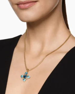 Renaissance® Quad Pendant 18K Yellow Gold with Blue Topaz, Hampton Blue Topaz and Diamonds, 36mm