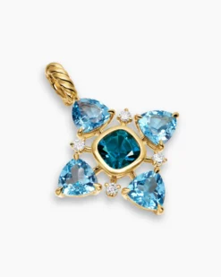 Renaissance® Quad Pendant 18K Yellow Gold with Blue Topaz, Hampton Blue Topaz and Diamonds, 36mm