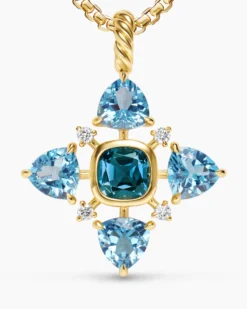Renaissance® Quad Pendant 18K Yellow Gold with Blue Topaz, Hampton Blue Topaz and Diamonds, 36mm