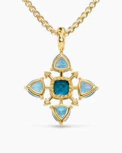 Renaissance® Quad Pendant 18K Yellow Gold with Blue Topaz, Hampton Blue Topaz and Diamonds, 36mm