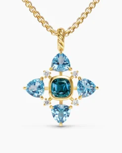 Renaissance® Quad Pendant 18K Yellow Gold with Blue Topaz, Hampton Blue Topaz and Diamonds, 36mm