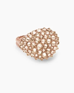 Reverse Set Pavé Pinky Ring 18K Rose Gold with Cognac Diamonds, 14mm