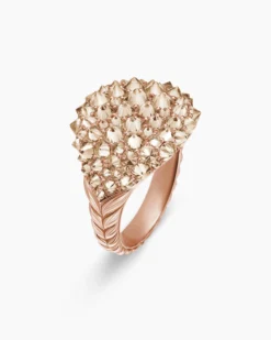 Reverse Set Pavé Pinky Ring 18K Rose Gold with Cognac Diamonds, 14mm
