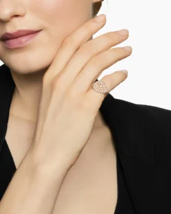 Reverse Set Pavé Pinky Ring 18K Rose Gold with Cognac Diamonds, 14mm