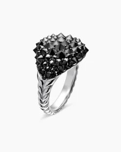 Reverse Set Pavé Pinky Ring 18K White Gold with Black Diamonds, 14mm
